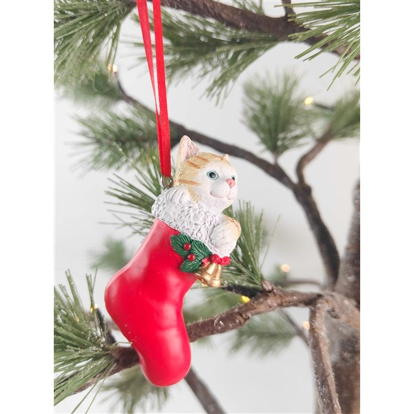 Cat In Christmas Stocking Hanging Decoration 2 designs