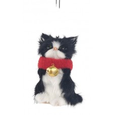 Black and White Cat with Bell Hanging Decoration