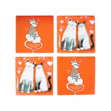 Orange Cat Love Coaster Set