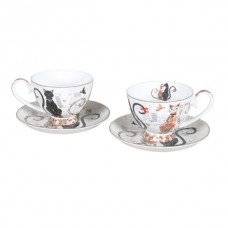 Cat Couple Double Cup & Saucer Set