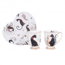 Cat Couple Embossed 2 Piece Mug Set