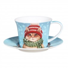 Winter Cat Cup and Saucer Set