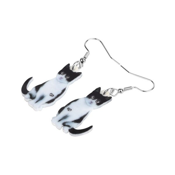 Black and White Sitting Cat Acrylic Earrings