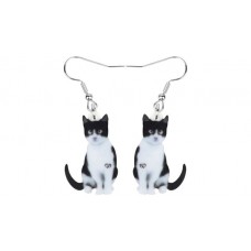 Black and White Sitting Cat Acrylic Earrings