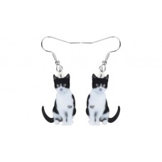 Black and White Sitting Cat Acrylic Earrings