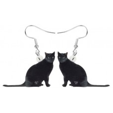 Black Cat Sitting Acrylic Earrrings