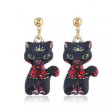 Oriental Cat Hanging Earrings - Black Cat