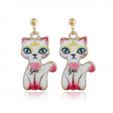 Oriental Cat Hanging Earrings - Pink Cat