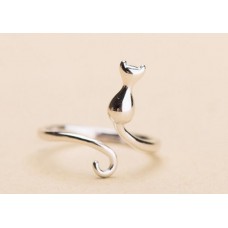 Standing Silver Kitty Ring