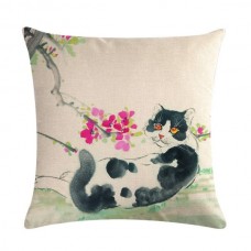 Black & White Cat in the Garden Cushion #2