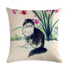 Black & White Cat in the Garden Cushion