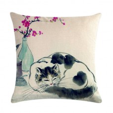 Sleeping Calico Cat in the Garden Cushion